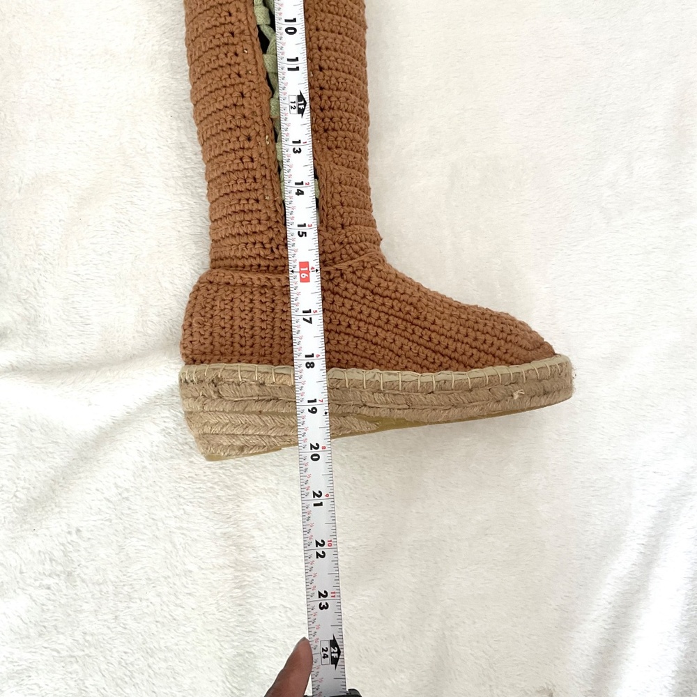 LIVS Crochet Knee High Espadrille Boots Tan Lace Up Boho Cottagecore Size 7 - Picture 12 of 15